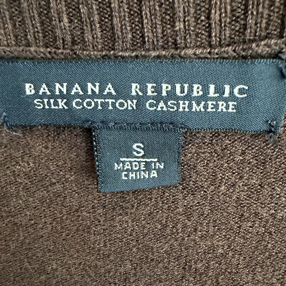 Banana Republic Deep V-Neck ChocolateBrown silk cotton cashmere sweater women S - Picture 3 of 7